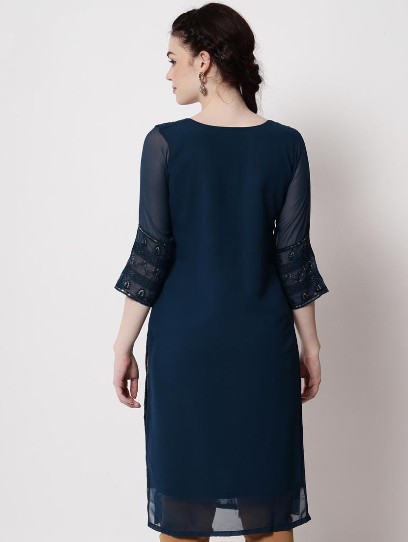 round neck self design straight kurta - 20120602 - Standard Image - 2
