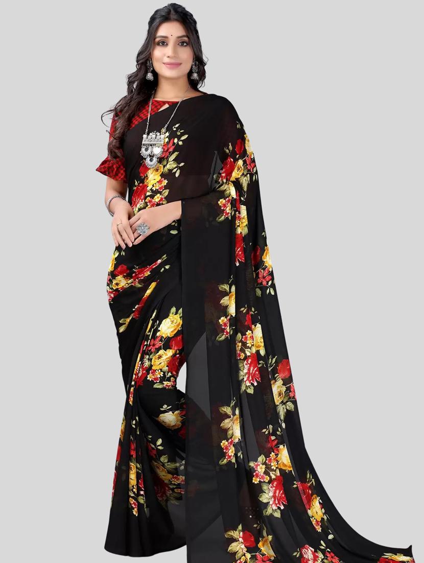 women's floral black colored saree with blouse - 20120700 - Zoom Image - 0
