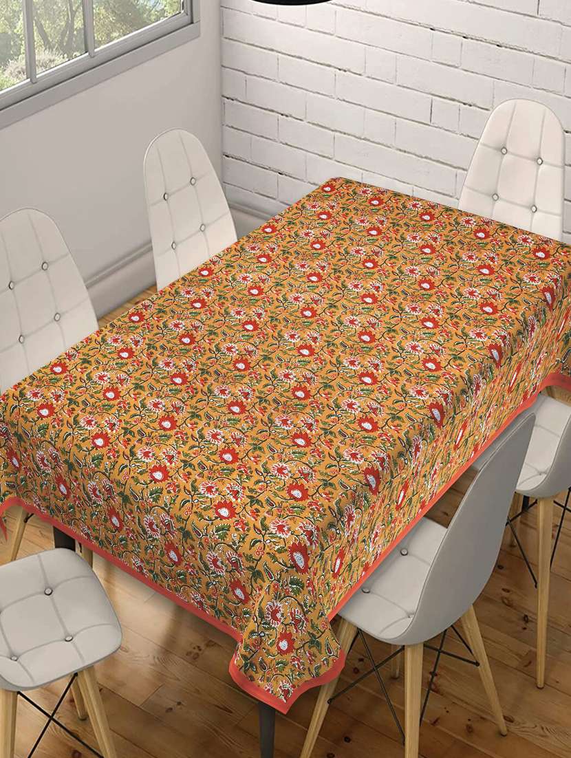 indhome life  pure cotton abstract pattern jaipuri style 6 seater dining table cloth cover