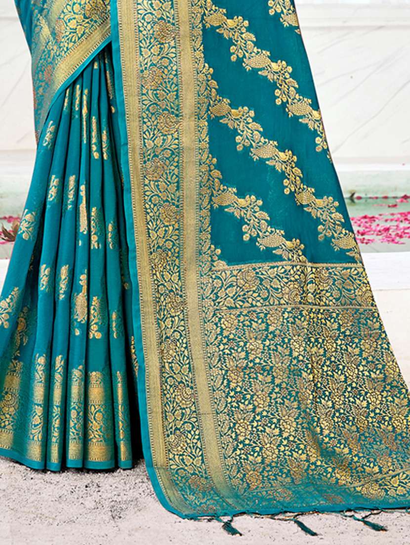 women's self design turquoise colored saree with blouse - 20122127 - Standard Image - 2