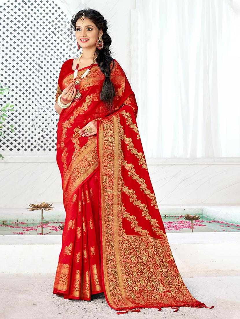 women's self design red colored saree with blouse - 20122128 -  Zoom Image - 0