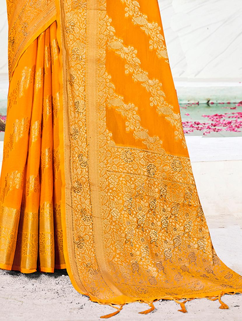 women's self design mustard colored saree with blouse - 20122130 - Standard Image - 2