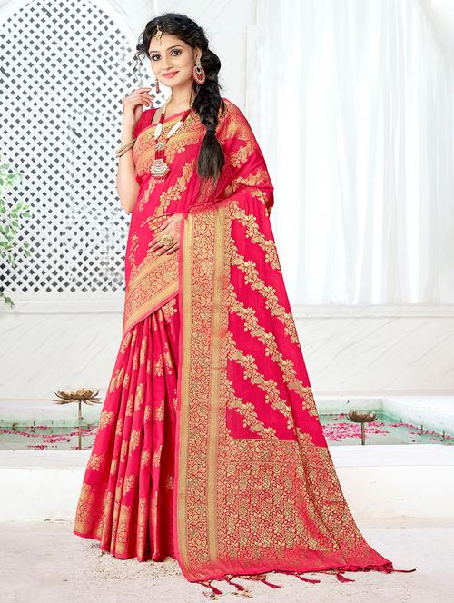 women's self design pink colored saree with blouse - 20122131 - Standard Image - 0