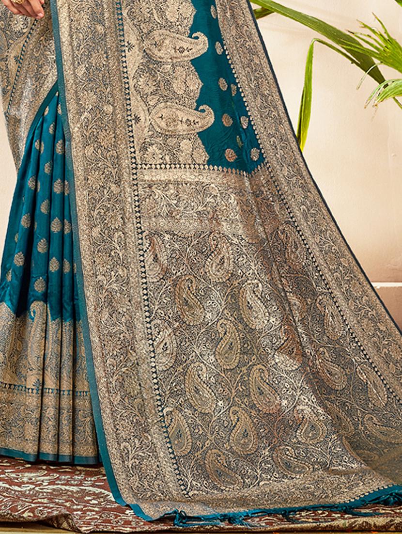 teal woven saree with blouse - 20122132 - Standard Image - 2