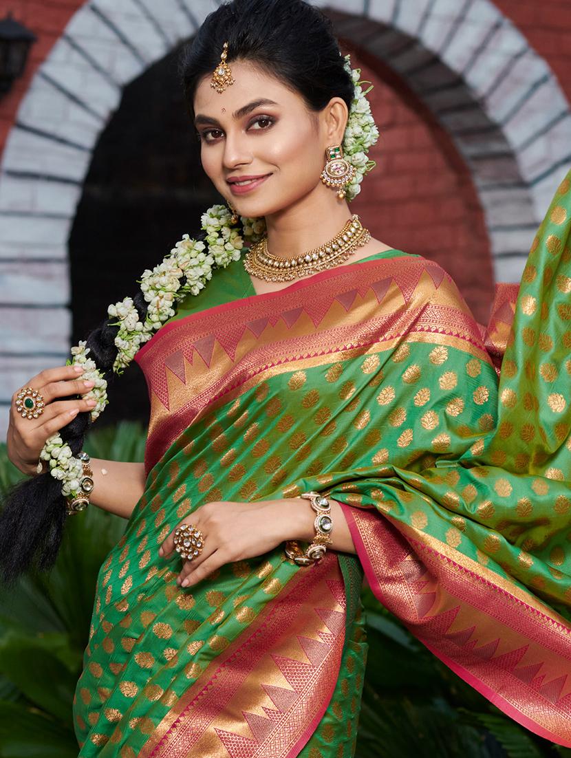 women's self design green colored saree with blouse - 20122176 - Standard Image - 2