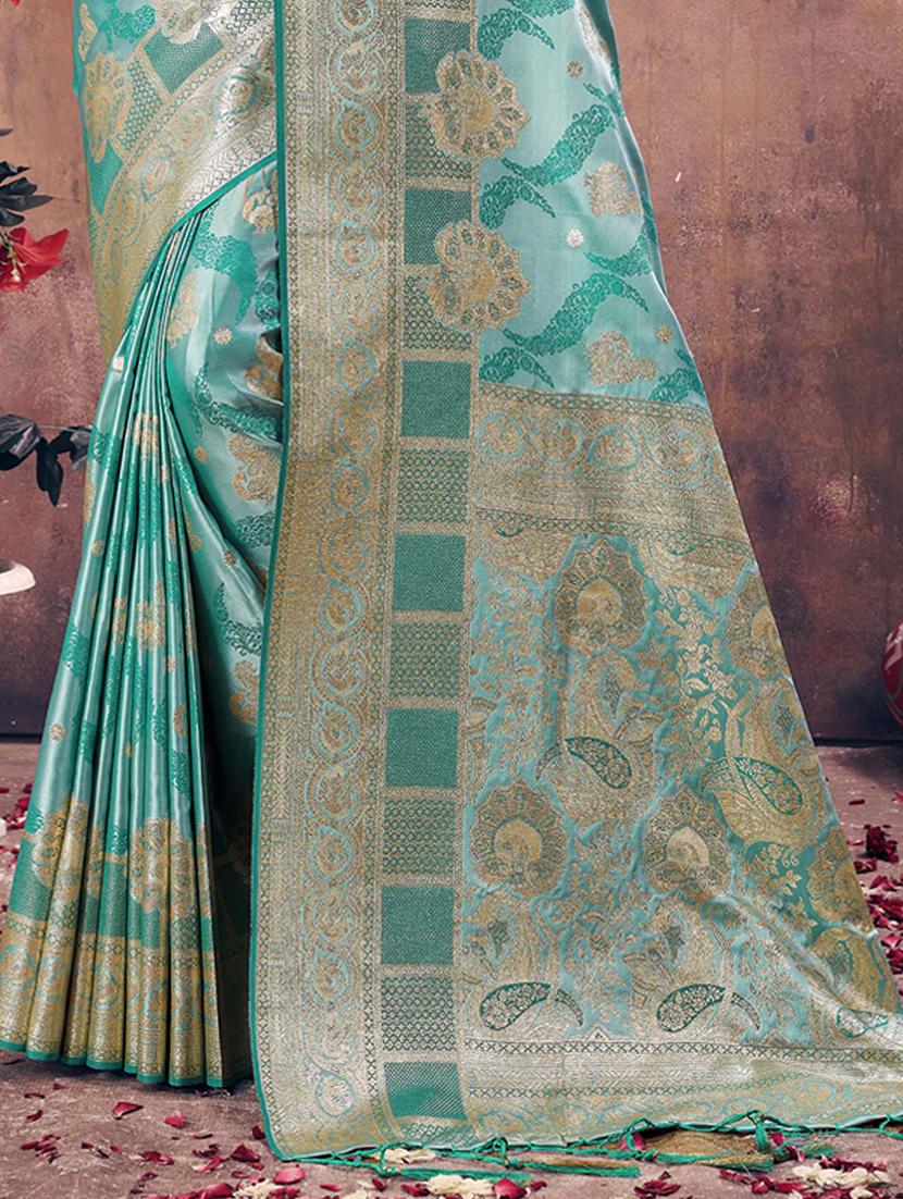 women's self design turquoise colored saree with blouse - 20122287 - Standard Image - 2
