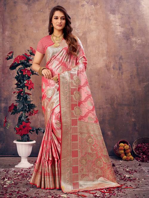 women's self design pink colored saree with blouse - 20122291 -  Standard Image - 0