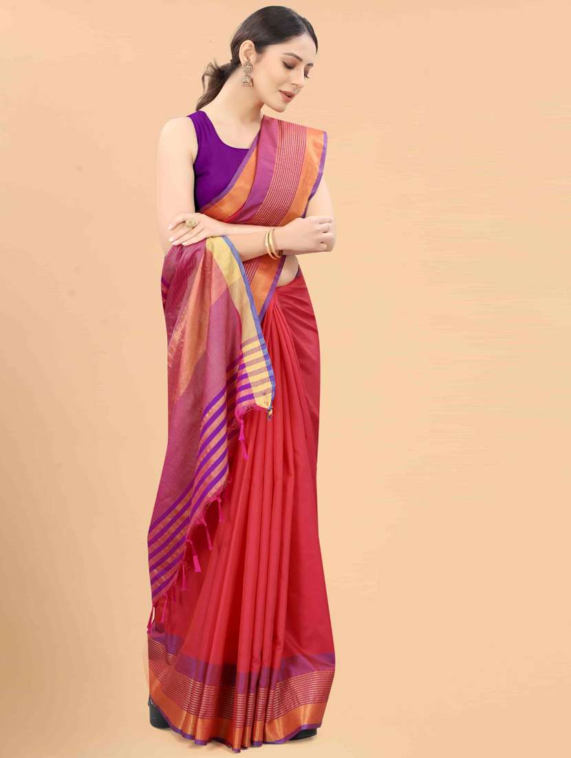 Women's Self Design Red Colored Saree With Blouse - 20122393 -  Standard Image - 2