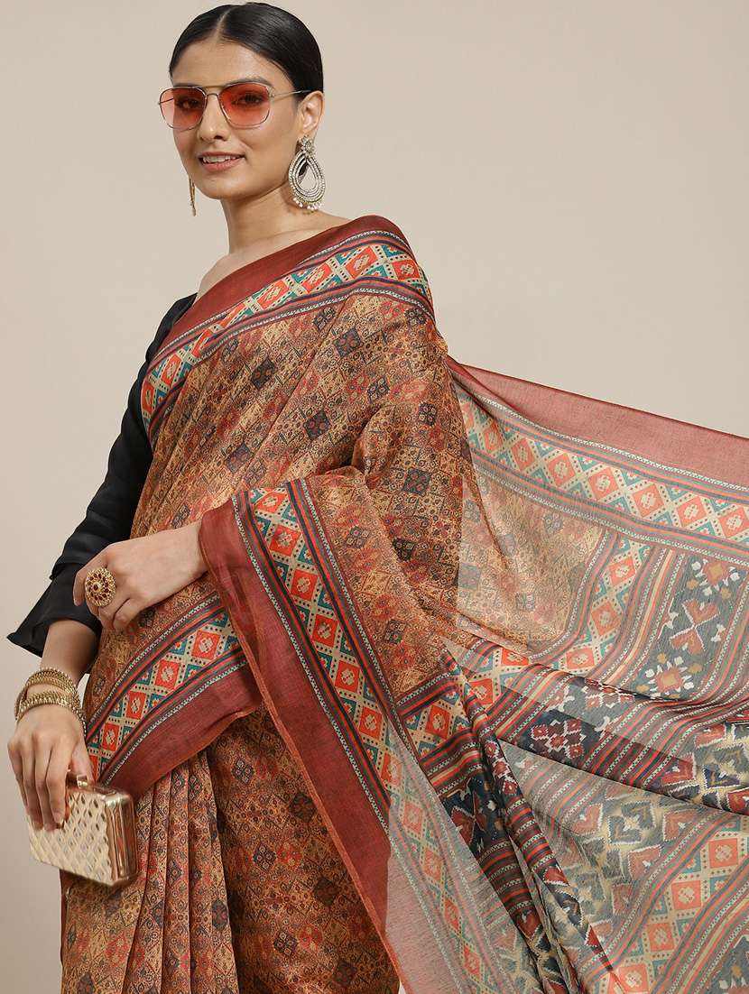 women's ajrakh brown colored saree with blouse - 20122918 -  Standard Image - 2