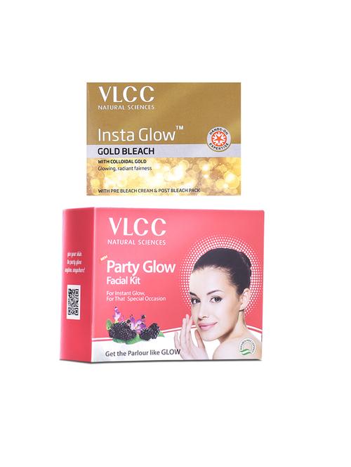vlcc facial kit combo - party glow facial kit -60 g & insta glow gold bleach -30 g (pack of 2) - 20123933 - Standard Image - 0