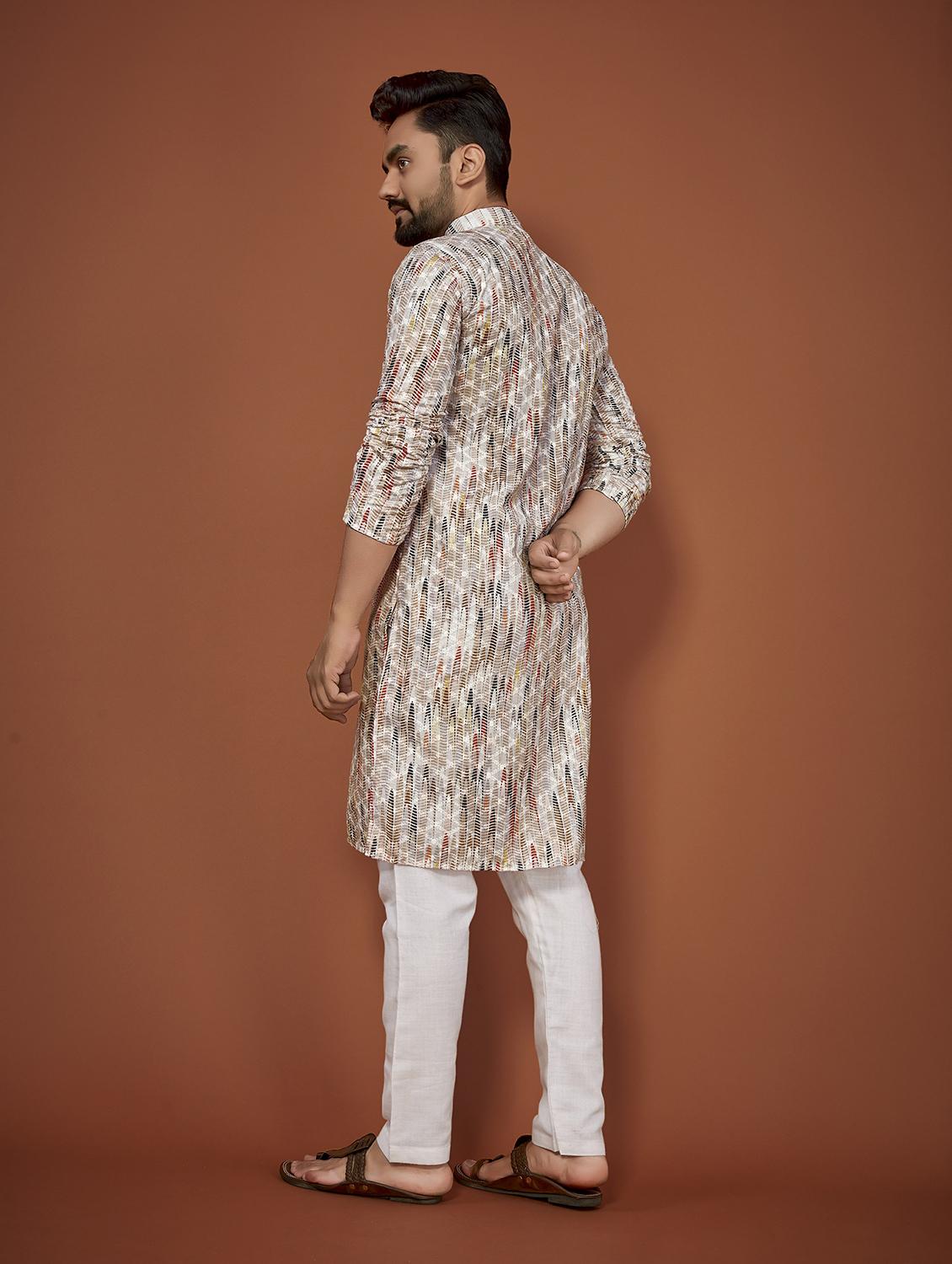 mandarin neck self design kurta - 20125171 - Standard Image - 2