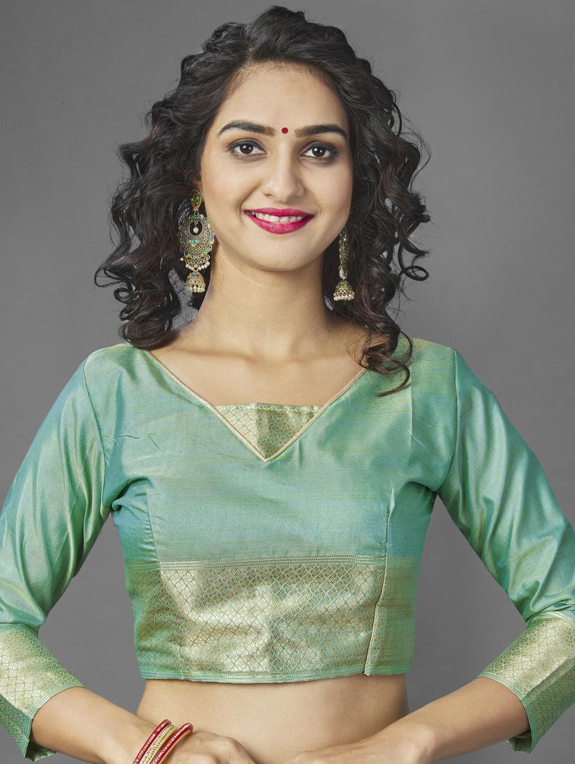 light green stripes woven saree with blouse - 20125844 - Standard Image - 2