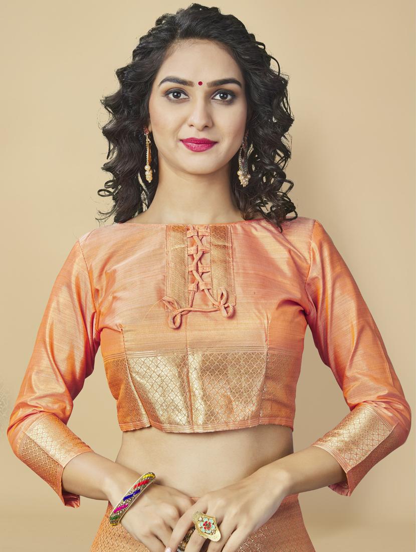 orange stripes woven saree with blouse - 20125846 - Standard Image - 2