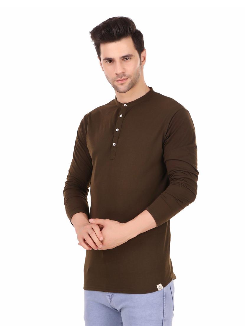 mandarin neck solid regular t-shirt - 20126737 - Standard Image - 2