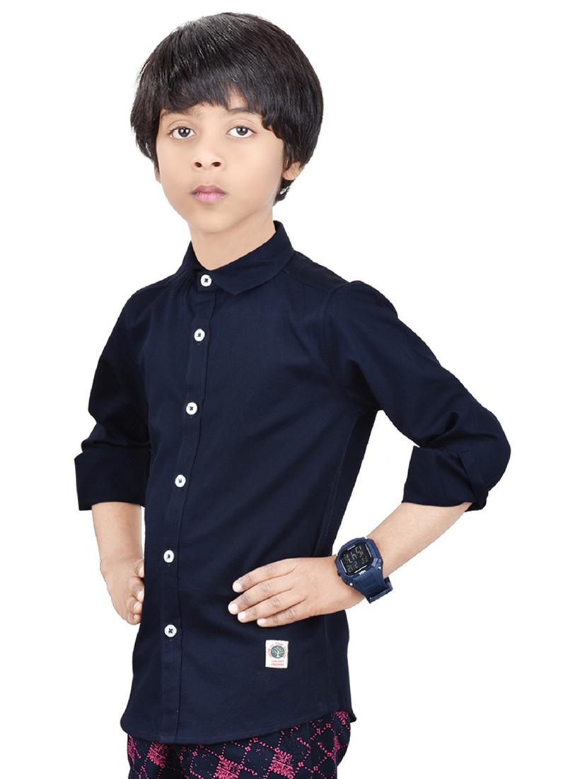 dark blue solid long sleeves causal shirt - 20128296 - Standard Image - 2
