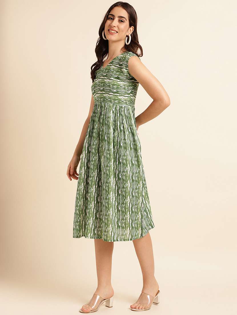 green printed a-line ethnic dress - 20129116 - Standard Image - 2