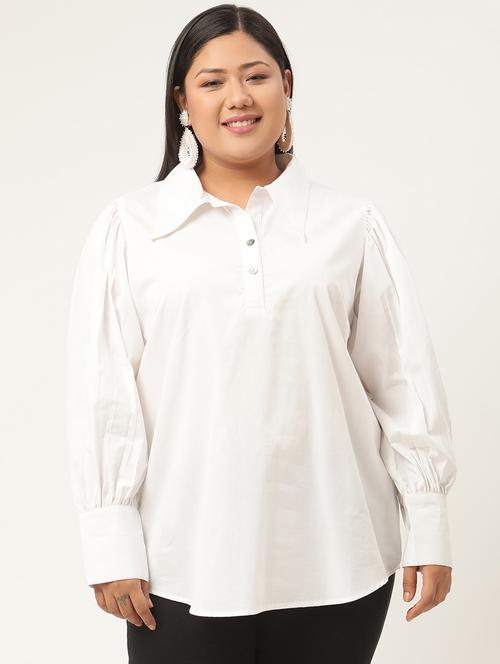 women solid collared long sleeves top - 20130373 - Standard Image - 0