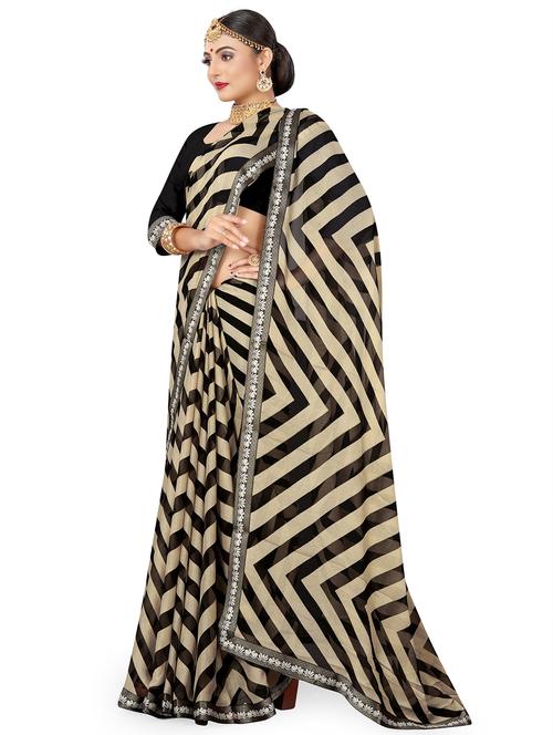 women's printed black colored saree with blouse - 20130476 - Standard Image - 0