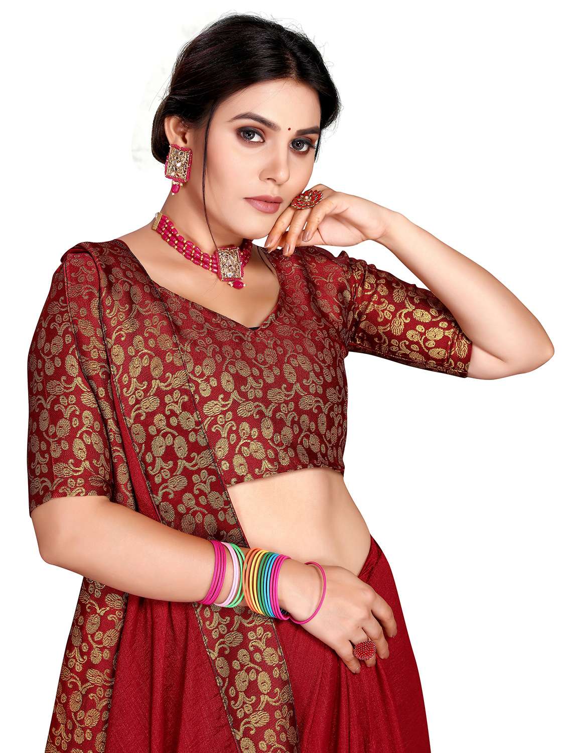 women's bordered royal blue colored saree with blouse - 20130545 - Standard Image - 2