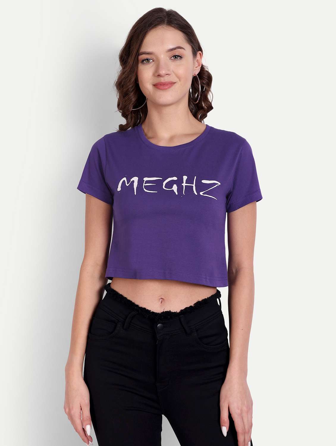purple cotton blend crop tshirt