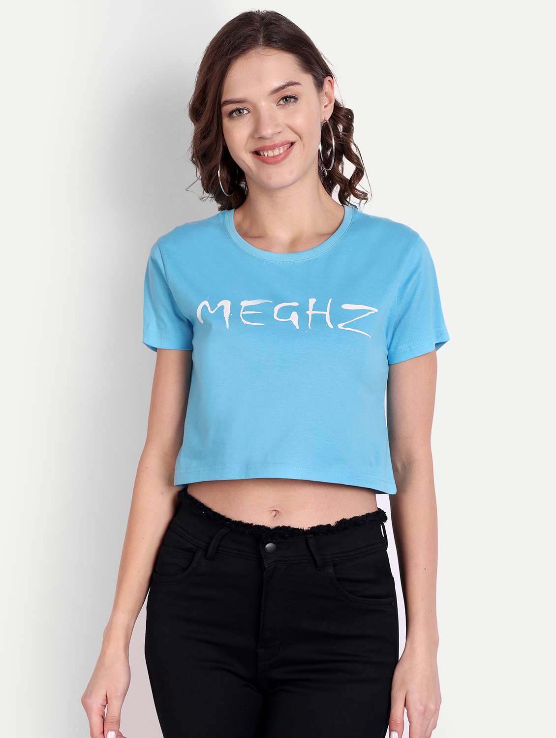 blue cotton blend crop tshirt