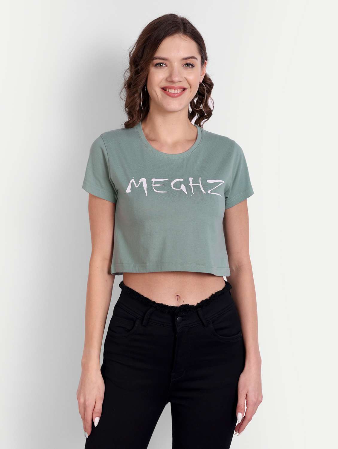 green cotton blend crop tshirt
