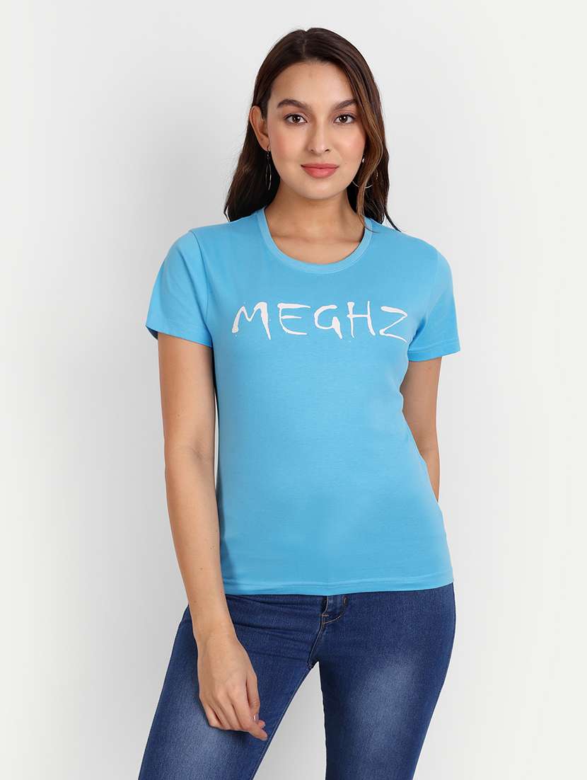 blue cotton blend regular tshirt
