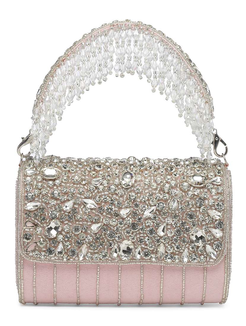 Pink Embellished Fold Over Clutch