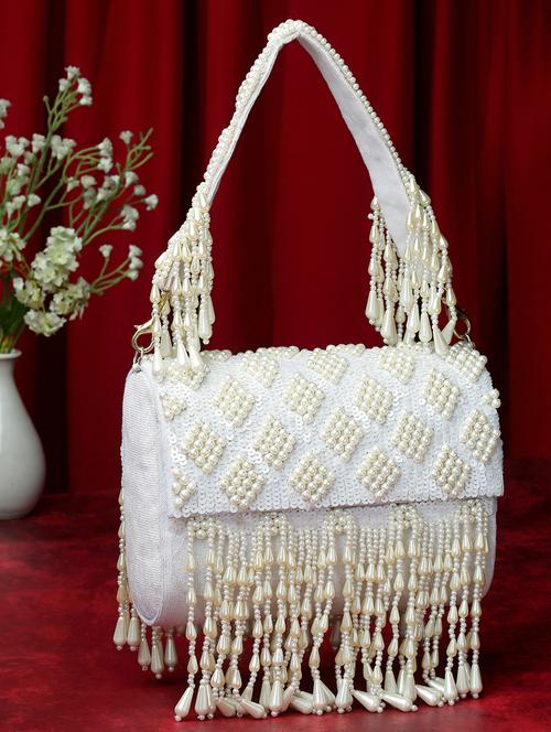 white velvet fold over clutch - 20132440 -  Standard Image - 0