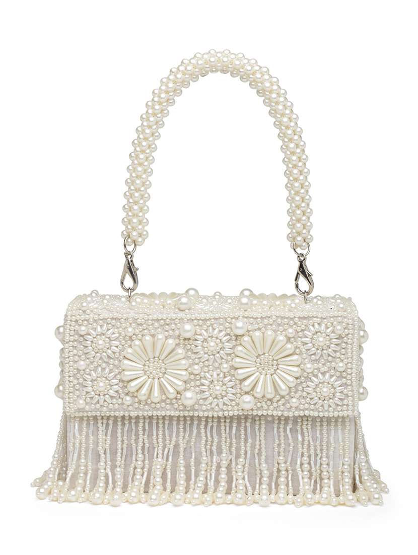 White Faux Silk Fold Over Clutch