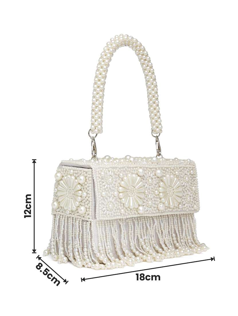 White Faux Silk Fold Over Clutch