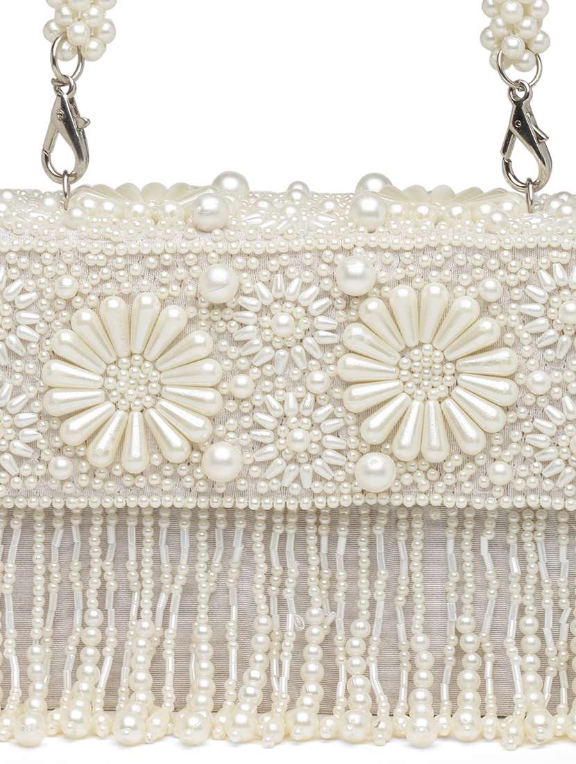 White Faux Silk Fold Over Clutch