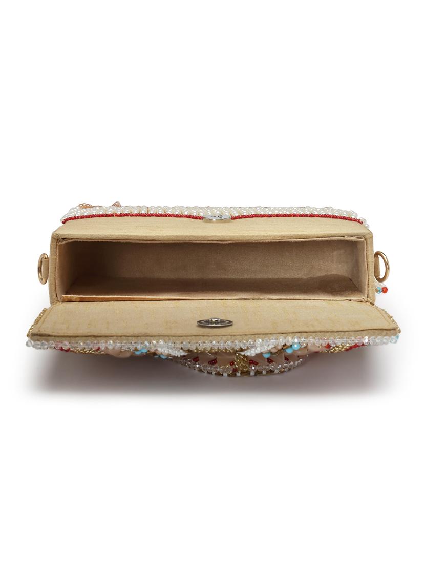 beige embellished fold over clutch - 20132449 - Standard Image - 2