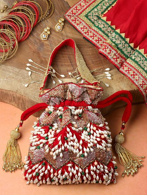 red embellished ethnic potli - 20132462 - Standard Image - 0