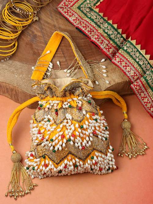 yellow embellished ethnic potli - 20132463 -  Standard Image - 0