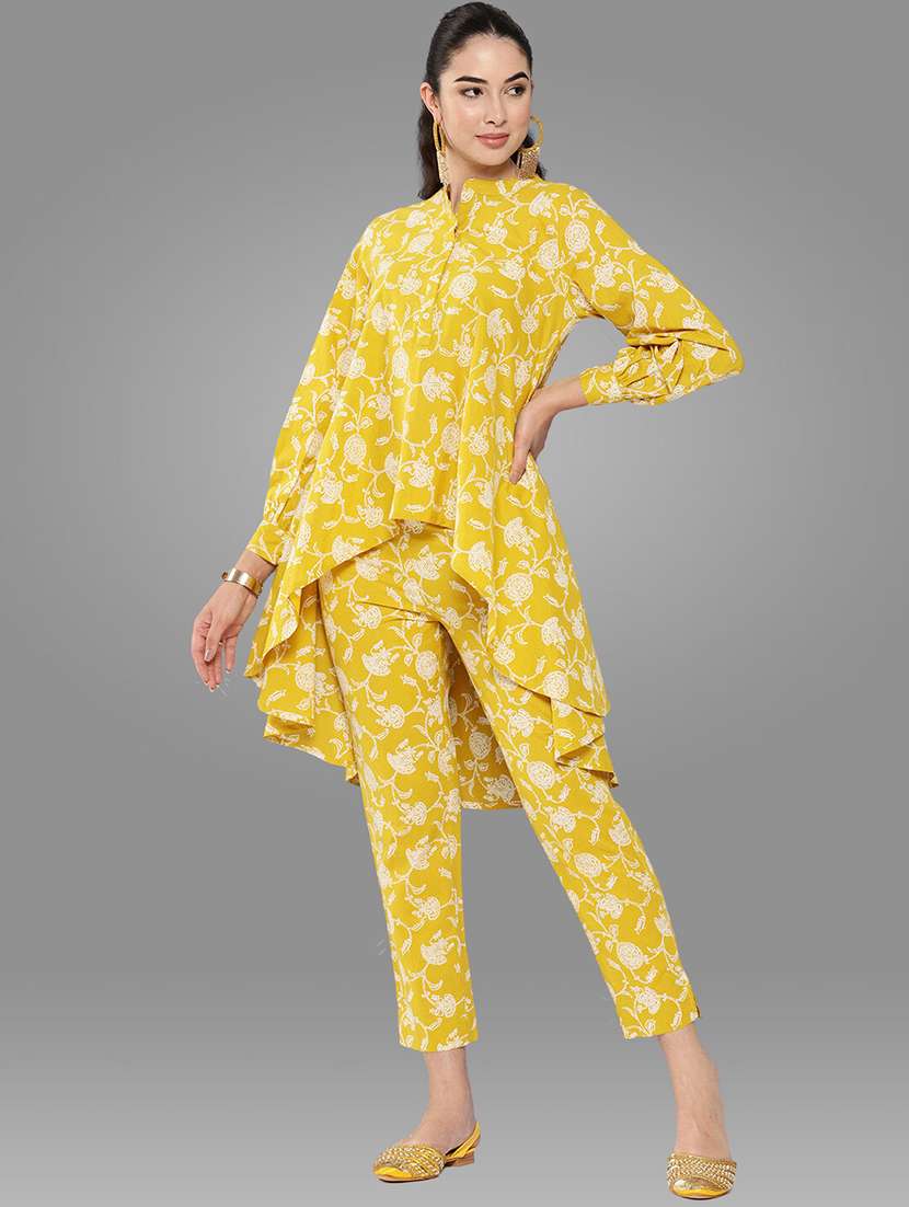 women floral mandarin neck co-ord sets