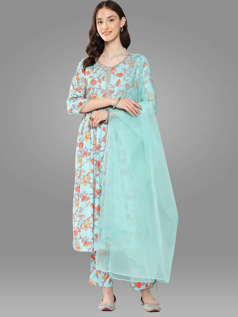 women three quarter sleeve kurta pant with dupatta set