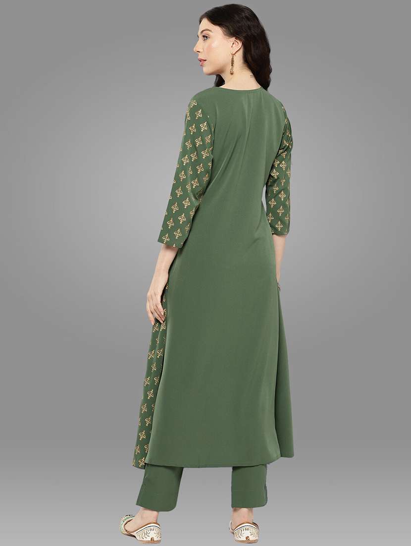 green printed kurta pant set - 20132794 -  Standard Image - 2