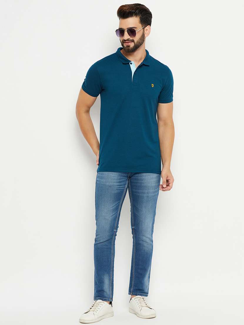teal solid short sleeves regular fit polo t-shirt  - 20132819 -  Standard Image - 2
