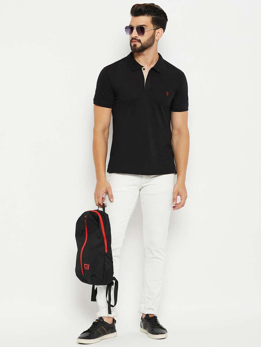 black solid short sleeves regular fit polo t-shirt  - 20132821 -  Standard Image - 2