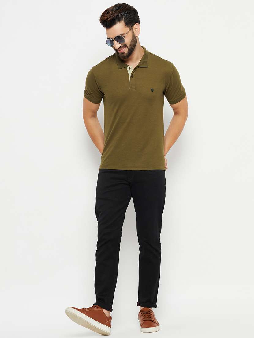 olive solid short sleeves regular fit polo t-shirt  - 20132825 -  Standard Image - 2
