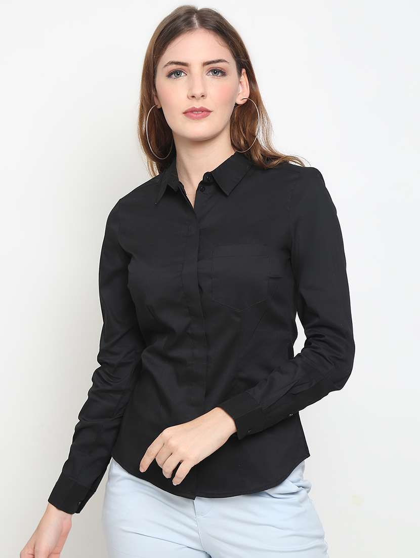 black cotton regular shirt - 20132864 - Standard Image - 2