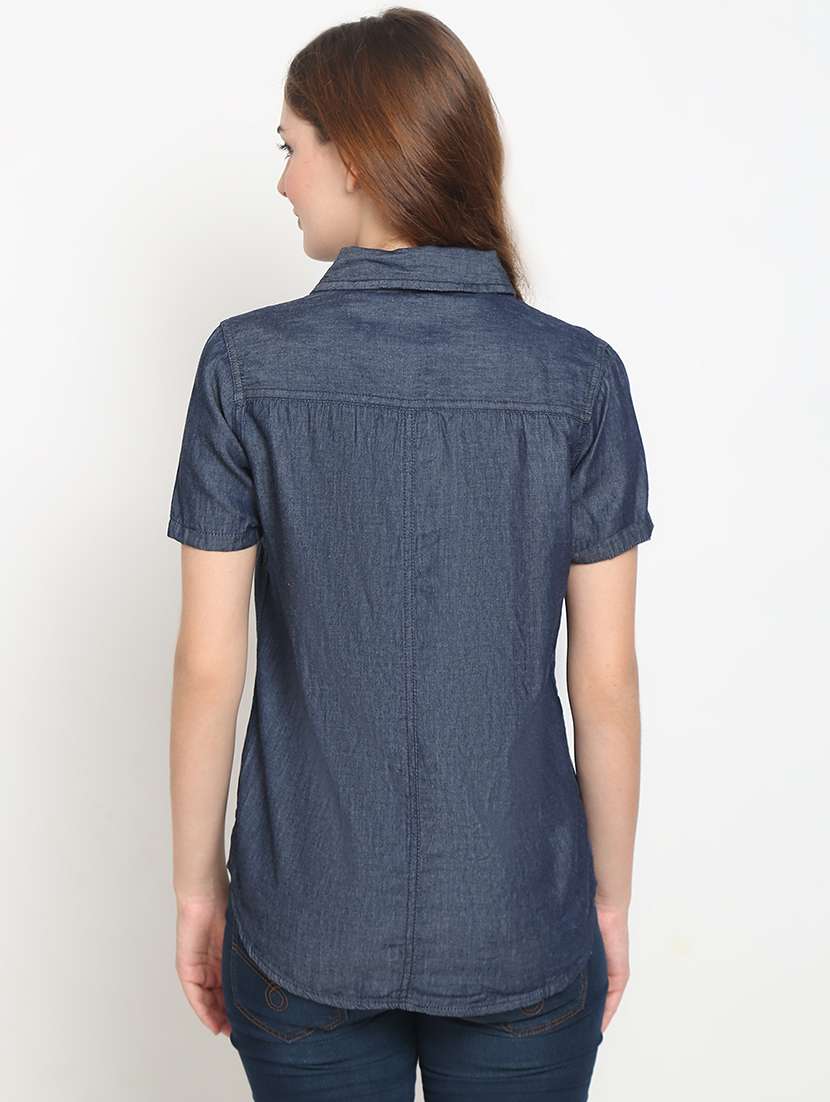 navy blue denim regular shirt - 20132865 - Standard Image - 2