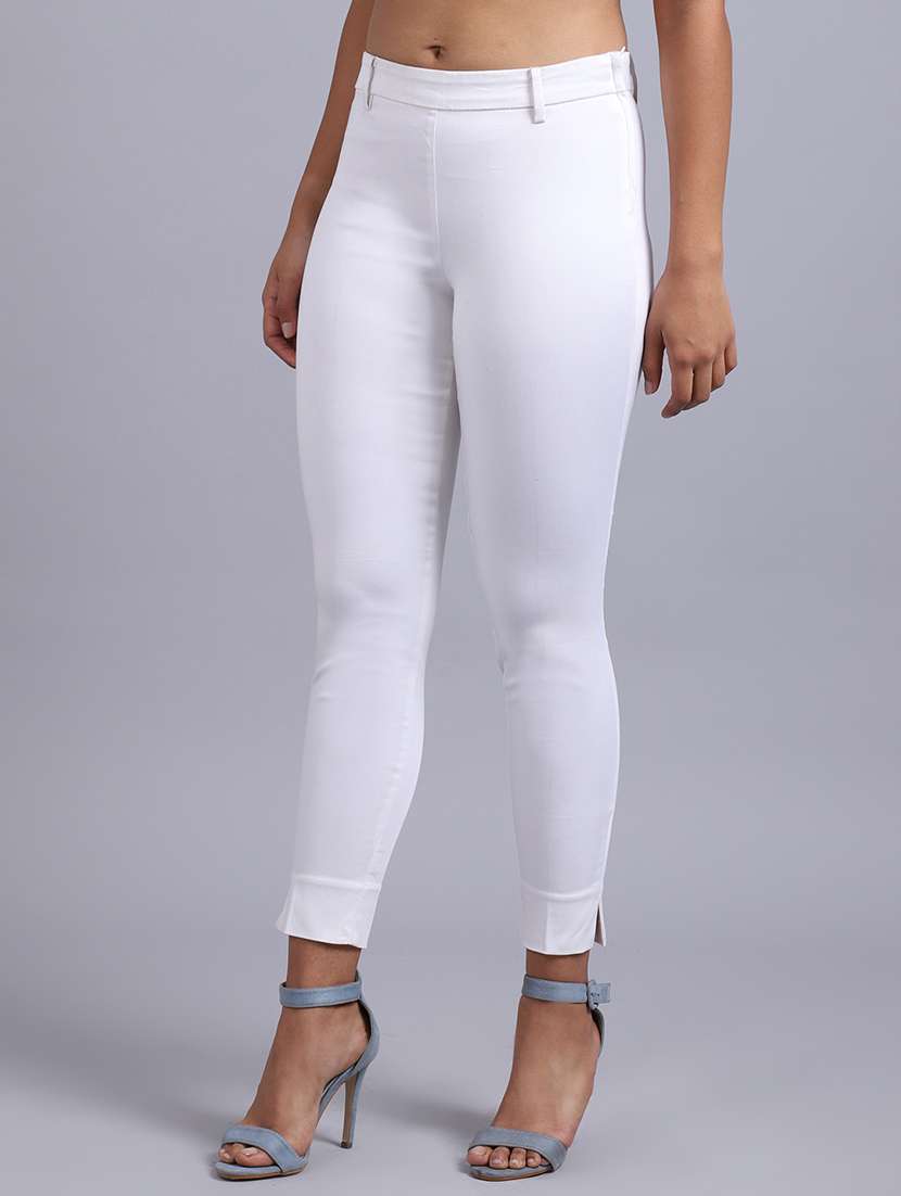 women solid mid rise cigarette pants - 20132866 - Standard Image - 2