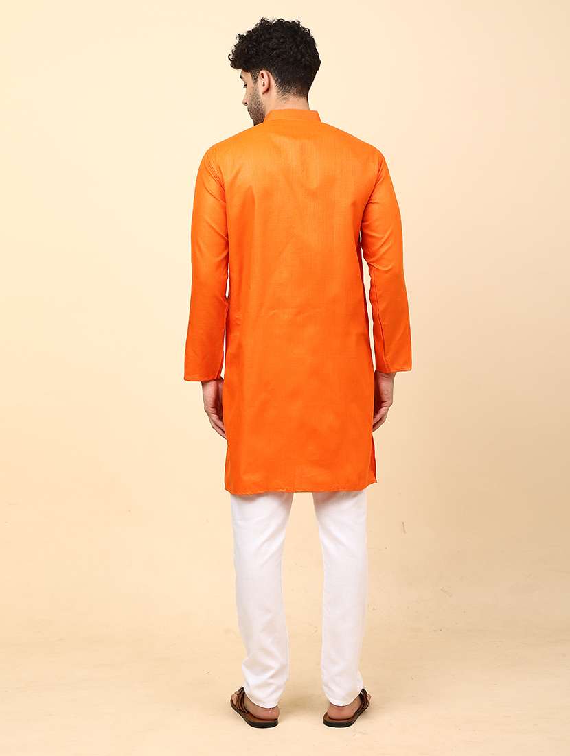 orange printed mandarin neck kurta - 20132874 - Standard Image - 2