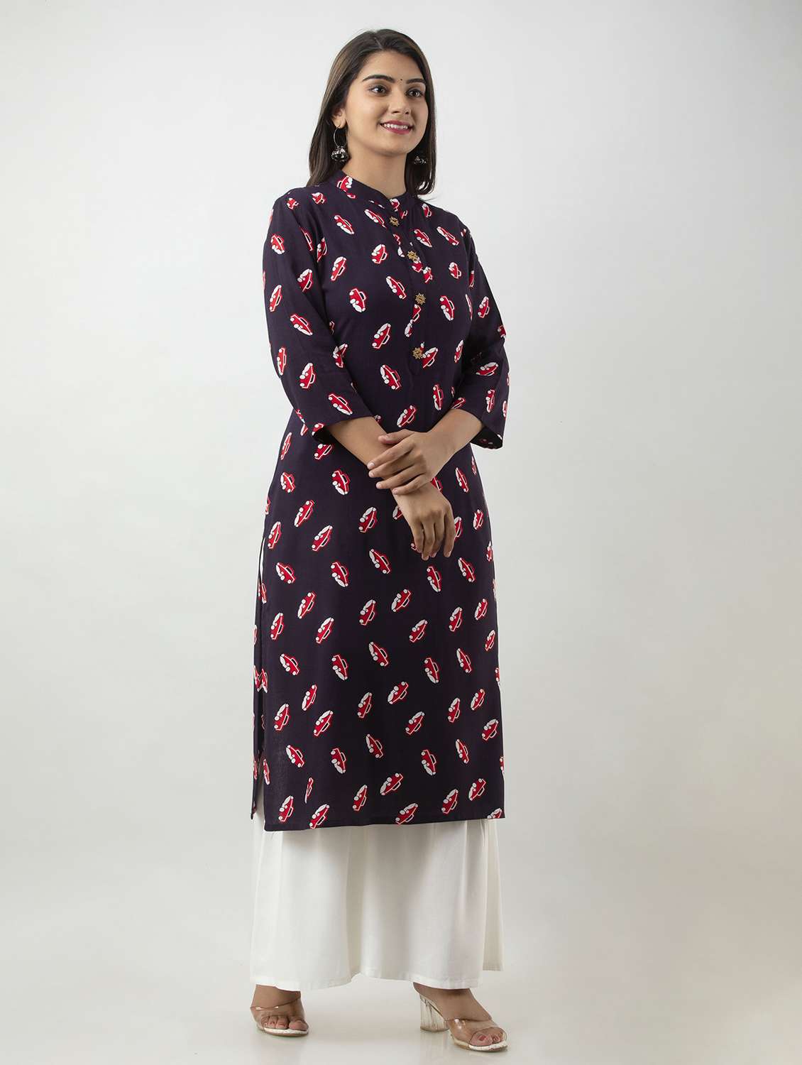 blue printed three quarter sleeve kurta sharara set - 20132910 - Standard Image - 2