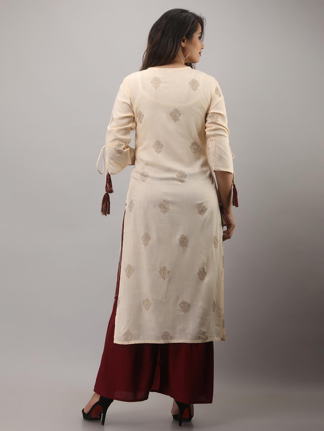 cream printed three quarter sleeve kurta sharara set - 20132916 - Standard Image - 2