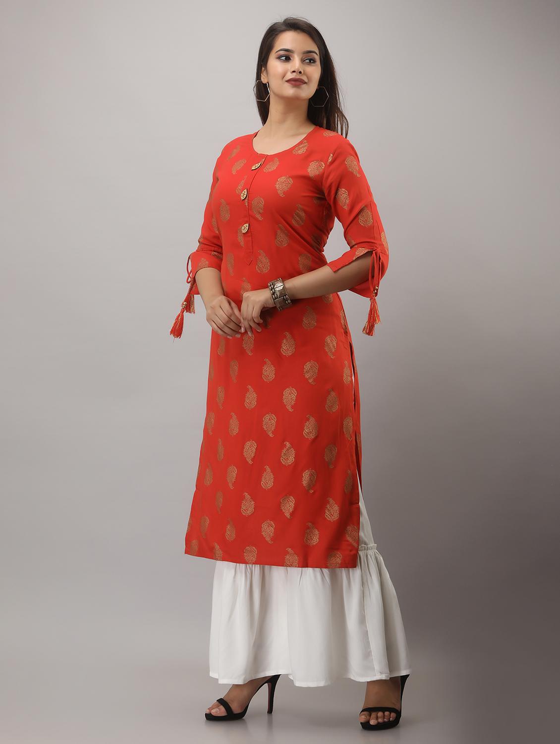 orange printed three quarter sleeve kurta sharara set - 20132939 - Standard Image - 2