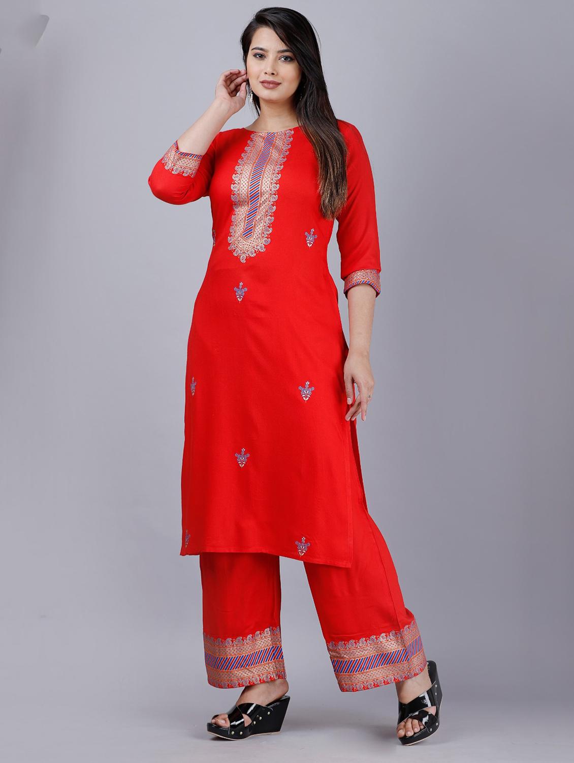round neck printed kurta palazzo set - 20132961 - Standard Image - 2