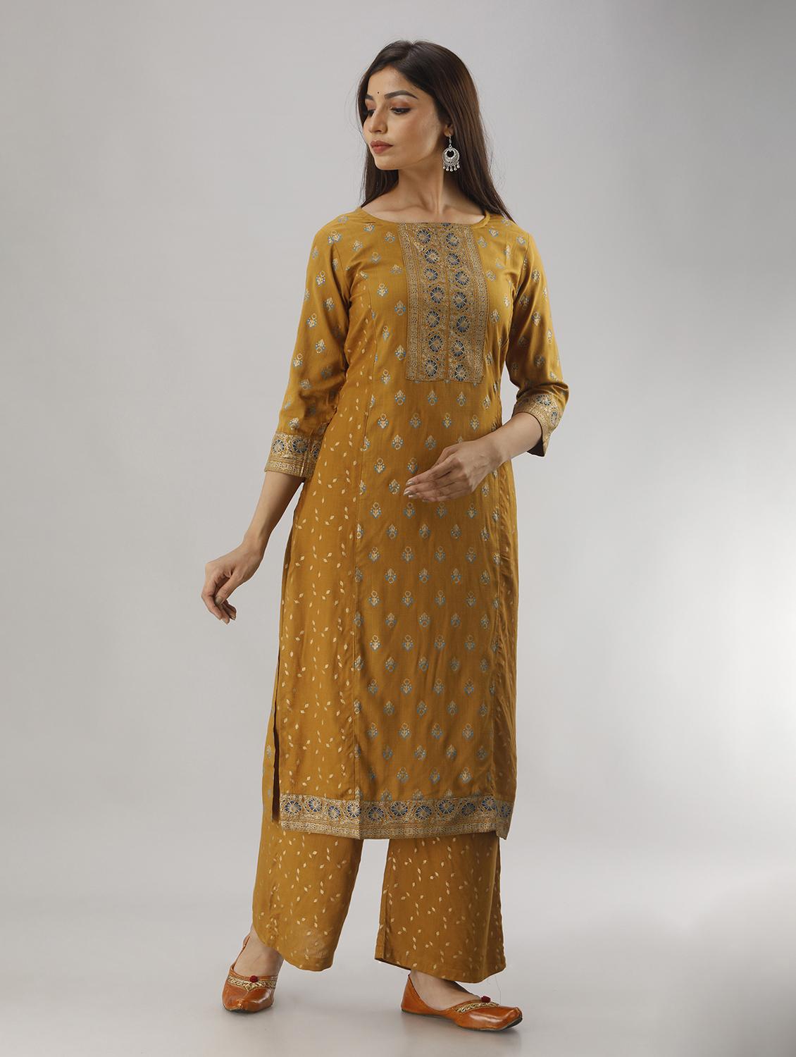 round neck printed kurta palazzo set - 20132962 - Standard Image - 2